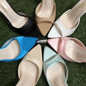 高跟拖鞋2022韩版夏季模特定制款尖头白色一字带小姐姐凉拖女鞋潮
