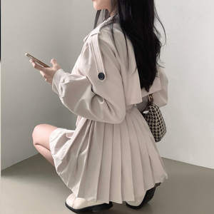 韩国chic法式气质高级感腰带收腰显瘦风衣连衣裙秋季外套女小个子