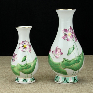 陶瓷花瓶 观音净水瓶 浮雕彩绘莲花供水瓶甘露瓶供佛家居摆件贡具