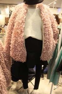 韩国进口现货卷卷毛外套冬季圈圈毛时尚拉链毛绒绒颗粒绒保暖大衣