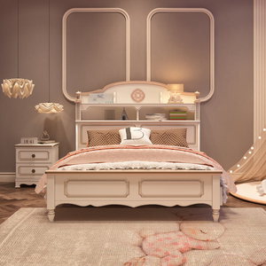 儿童床女孩公主床实木现代简约1米5美式轻奢女童床1米2卧室储物床