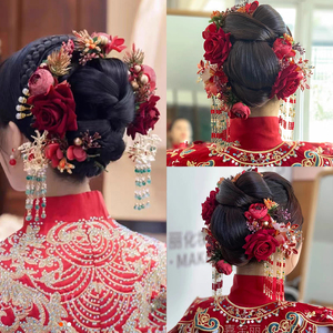 新娘秀禾服头饰中式复古礼服造型头花结婚礼秀和敬酒服步摇发簪子