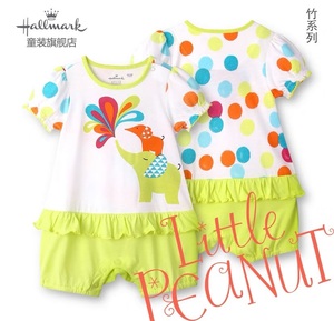 Hallmark贺曼夏季女婴儿宝宝短袖竹纤维卡通可爱外出连体衣哈衣