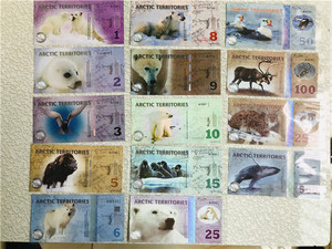 全新UNC 北极塑料钞大全套14枚不同 北极熊商业纪念钞 工艺礼品