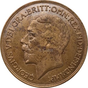 英国乔治五世一便士1919年紫铜复制硬币平原边缘