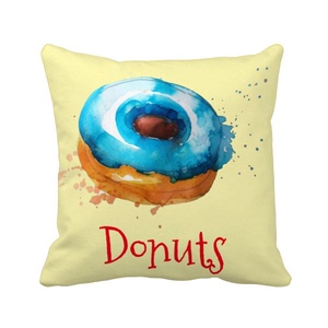 水彩画手绘蓝色甜甜圈图案方形抱枕靠枕沙发靠垫双面含芯礼物