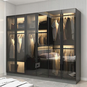 卧室衣柜家用轻奢现代简约透明玻璃门衣帽间组合带转角L型衣橱柜