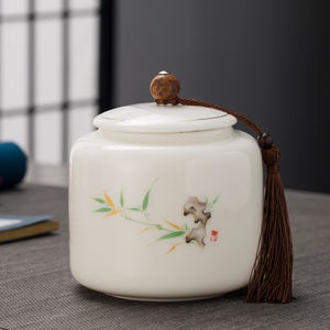 羊脂白玉茶叶罐陶瓷大号半斤装防潮茶罐存储罐密封罐陶瓷白瓷简易