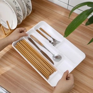 厨房抽屉收纳盒餐具筷子透明分隔盒家用托盘文具分格白色整理盒