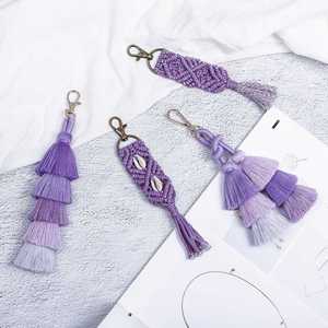 新款紫色饰品挂件波西米亚欧美流苏饰品挂饰手工编织绳结包钥匙扣