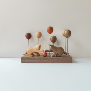 原木风猫元素气球木雕猫咪木制品手作礼物品车载装饰桌面木质摆件