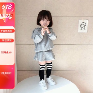 女童学院风套装韩国童装23春秋儿童宝宝海军领T恤半身裙卫衣两件