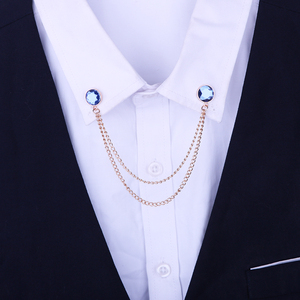 韩国男衬衫领饰链圆形水晶宝石衣领链饰女文艺风胸针流苏个性领针