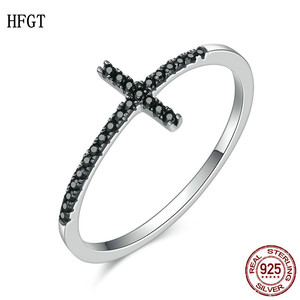 HFGT欧美热销十字架信仰S925纯银戒指 时尚简约镶钻指环时尚个性
