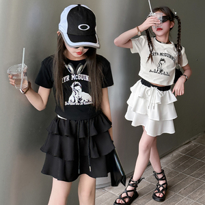 女童夏季套装中大童韩版辣妹街舞衣服小女孩潮酷短袖蛋糕裙两件套