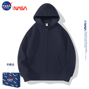 NASA联名纯色连帽开衫卫衣男女款春秋季新款黑色运动休闲拉链外套