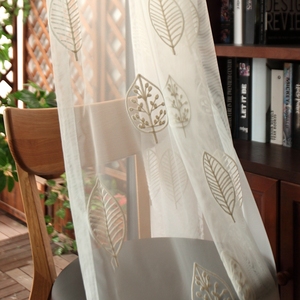 美式刺绣窗纱 客厅卧室北欧风格成品飘窗米白色窗帘纱帘 米格罗纱