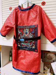 儿童古装手工制作编织袋环保服男童清朝皇帝龙袍演出服活动时装秀