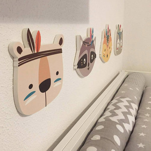 ins创意卡通壁贴儿童房幼儿园墙面装饰木塑板动物可移除墙贴挂件