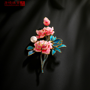 高档中国风珐琅彩牡丹花胸针女个性气质胸花外套西装时尚精致别针