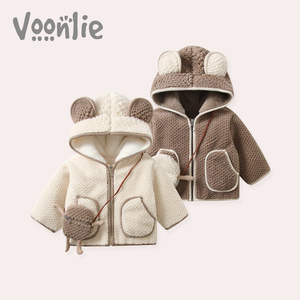 凡猎女童外套冬装洋气儿童连帽上衣宝宝羊羔毛衣服加绒保暖厚冬季