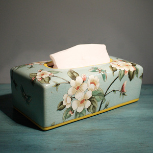 美式乡村风纸巾盒陶瓷家用抽纸盒摆件欧式客厅茶几装饰餐巾纸抽盒