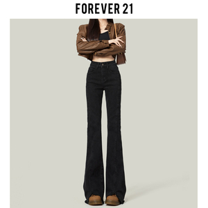 Forever 21黑色高腰微喇叭牛仔裤女2024春季新款紧身显瘦马蹄裤子