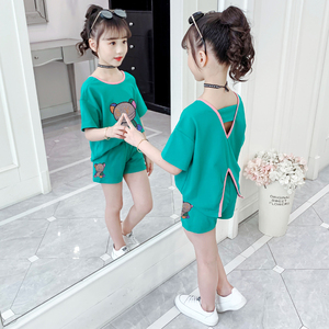 女童夏装套装时髦洋气2024新款儿童纯棉洋气短袖韩版时尚网红两件