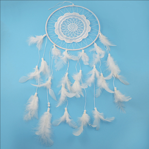 波西米亚复古民族风挂件 铺梦网白色羽毛壁挂装饰品 手工编织摆件