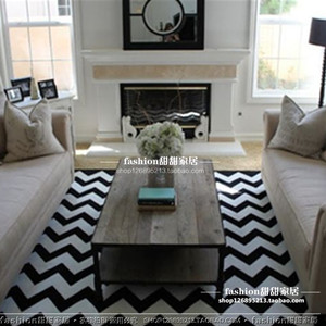 新品简欧黑白色波浪线条地毯床尾茶几客厅床边沙发满铺定制样板间