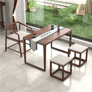 新中式白蜡木阳台小茶几黑胡桃木家用全实木禅意小户型茶桌椅组合
