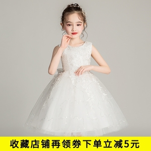 夏季新款儿童蓝色公主裙幼儿园舞蹈表演礼服蓬蓬裙女童白色连衣裙