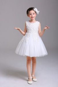 儿童礼服公主裙长袖女童钢琴演出服生日晚礼服花童蓬蓬婚纱裙白色