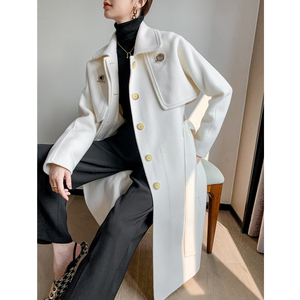 2022冬h家套装系带显瘦白色高端双面羊绒大衣小个子中长款外套女