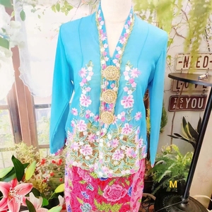 泰国主持人比赛小礼服小娘惹天蓝色伴娘糖果色刺绣开衫衬衫上衣