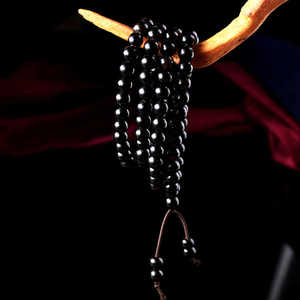 天然西藏老料牦牛角108颗手串藏式桶珠纯黑牛角手链佛念珠男女