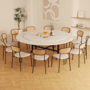 实木餐桌圆形简约家用桌子16人折叠吃饭商用15人大园桌颗粒板台面