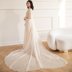 晨袍女新娘婚礼法式高级感长款睡衣春季结婚小众白色睡袍吊带套装
