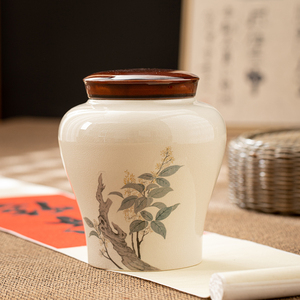 中式陶瓷密封罐空冰裂茶叶罐家用摆件储物罐中号普洱储茶罐定制