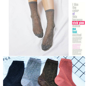 薄款丝袜 韩国进口金银丝闪葱亮闪珠光透明短袜 亮丝堆堆袜潮袜