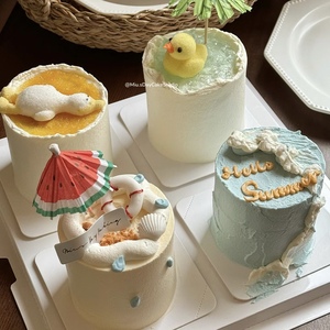 夏日小黄鸭棉花糖蛋糕装饰摆件儿童生日卡通动物造型摆烂大白鹅糖