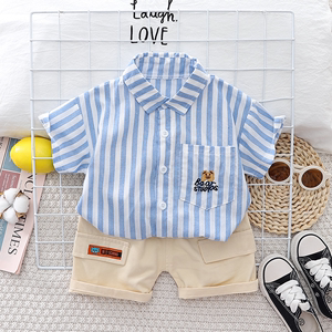 婴儿衣服夏季薄款套装纯棉短袖8衬衫9短裤10个月一周岁男宝宝夏装