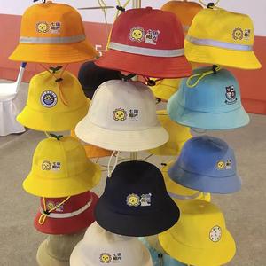 儿童小黄帽幼儿园帽子定制印logo遮阳防嗮黄色帽小学生渔夫帽定做