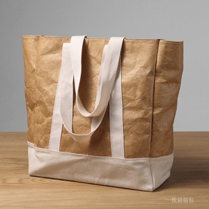 杜邦纸帆布拼接款手提购物袋定制加印logo图案环保大容量单肩定做