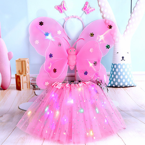 天使翅膀小女孩生日礼物背饰儿童蝴蝶翅膀仙女公主魔法棒发光裙子