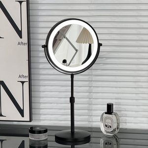 双面led化妆镜可升降调高度美容梳妆镜台式桌面带灯放大便携镜子