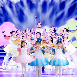 六一儿童节演出服公主裙女童蓬蓬裙小学生合唱跳舞七彩表演服装