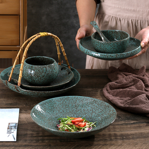 性个艺旧式陶古术怀商日餐厅盘复餐盘子用瓷家用日料盘碗料理餐具