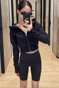 lulu同款瑜伽服Scuba加绒连帽卫衣短款全拉链修身运动休闲外套女