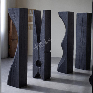 碳化实木长凳原木凳子换鞋凳创意电视柜根雕休息区凳黑色侘寂风